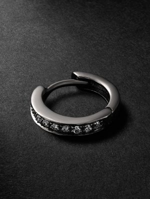 Fortis Small 18-Karat Blackened Gold Diamond Single Hoop Earring Fortis Small 18-Karat Blackened Gold Diamond Single Hoop Earring