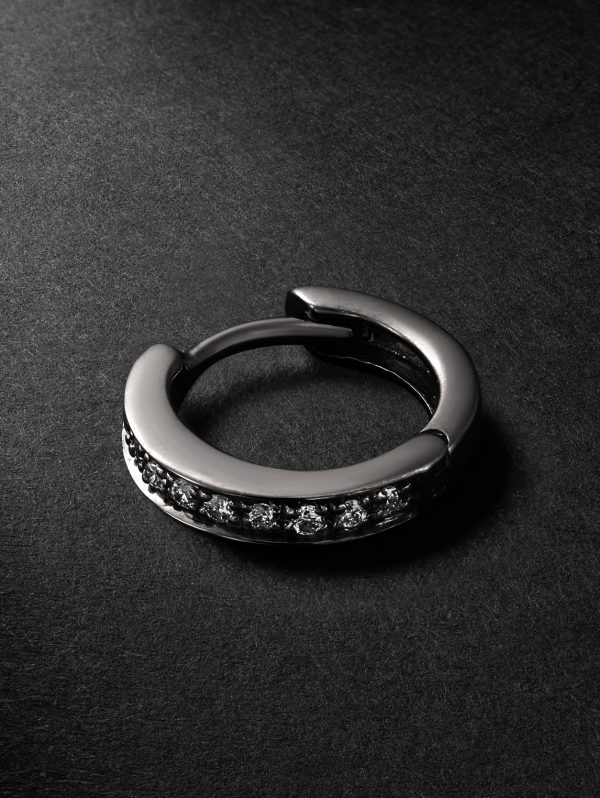 Fortis Small 18-Karat Blackened Gold Diamond Single Hoop Earring Fortis Small 18-Karat Blackened Gold Diamond Single Hoop Earring