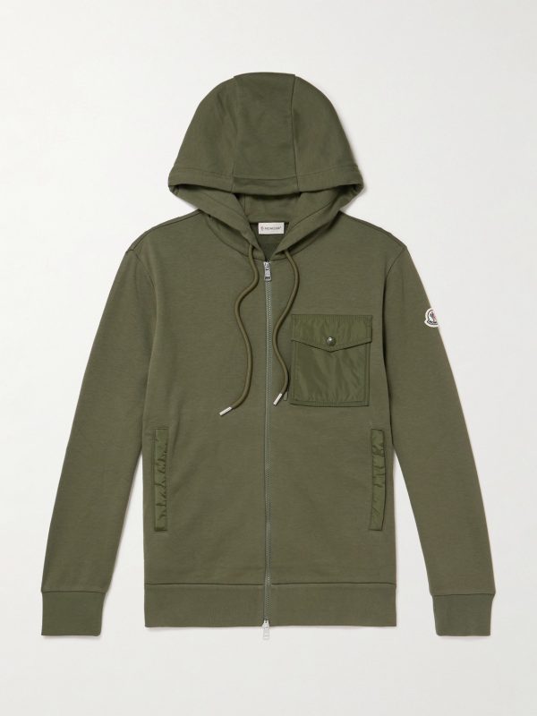 Shell-Trimmed Cotton-Blend Jersey Zip-Up Hoodie