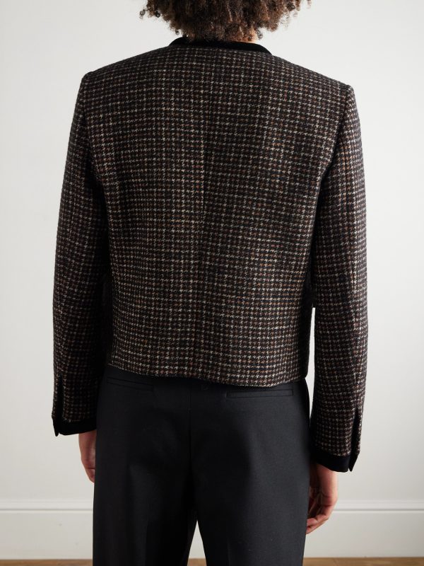 Cotton Velvet-Trimmed Houndstooth Wool-Blend Jacket - BK