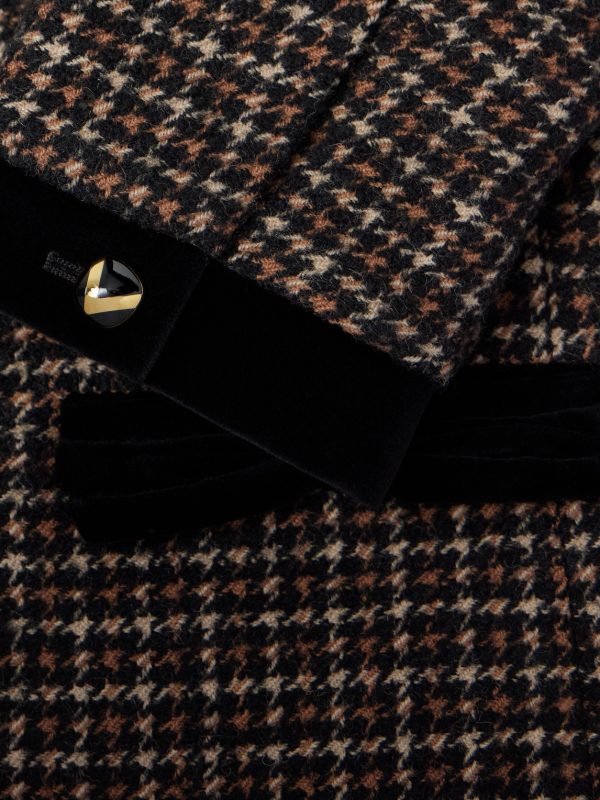 Cotton Velvet-Trimmed Houndstooth Wool-Blend Jacket - CU
