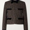 Cotton Velvet-Trimmed Houndstooth Wool-Blend Jacket