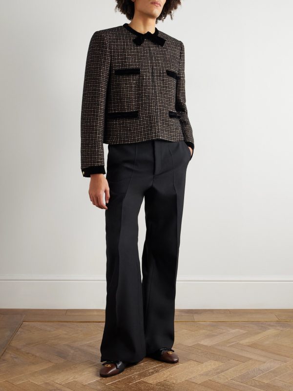 Cotton Velvet-Trimmed Houndstooth Wool-Blend Jacket - OU