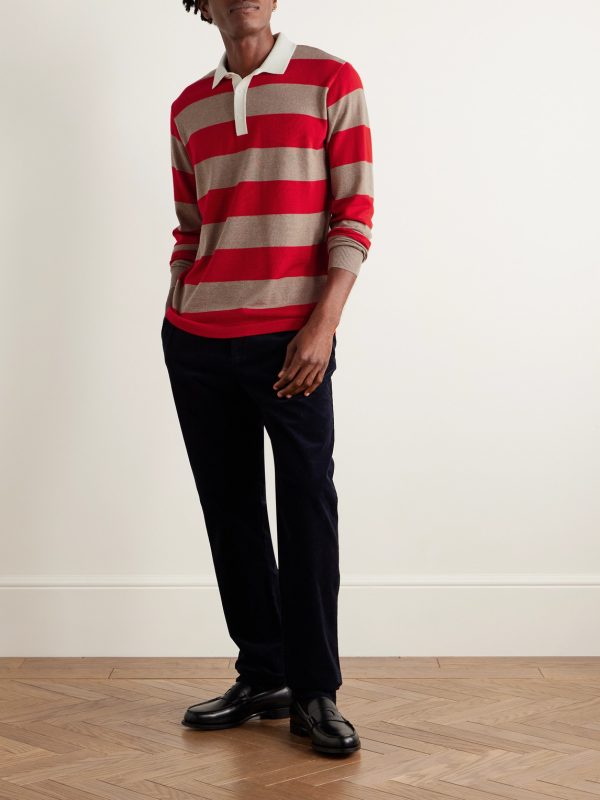 Striped Merino Wool Polo Shirt - OU Striped Merino Wool Polo Shirt - OU