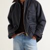 Padded Corduroy-Trimmed Waxed-Cotton Jacket - CU Padded Corduroy-Trimmed Waxed-Cotton Jacket - CU