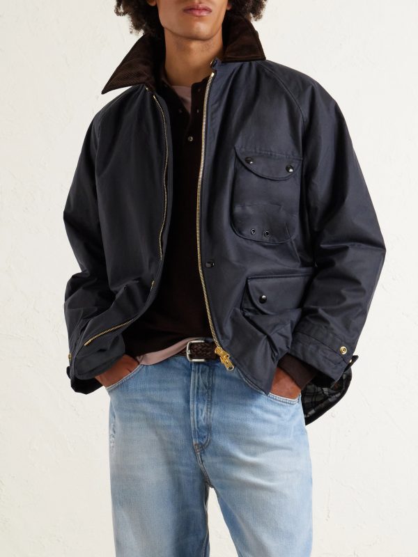 Padded Corduroy-Trimmed Waxed-Cotton Jacket - CU Padded Corduroy-Trimmed Waxed-Cotton Jacket - CU