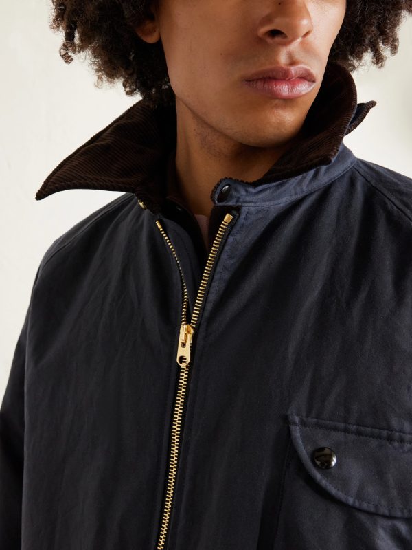 Padded Corduroy-Trimmed Waxed-Cotton Jacket - E1 Padded Corduroy-Trimmed Waxed-Cotton Jacket - E1