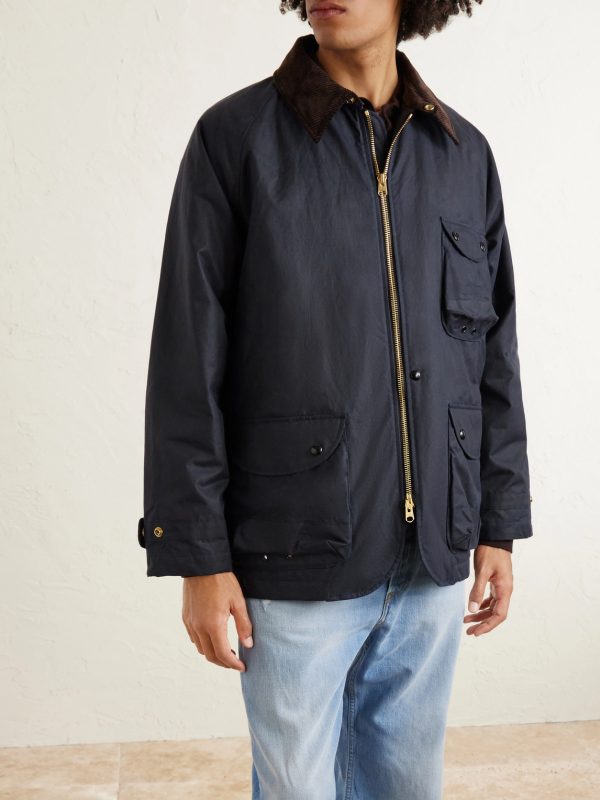 Padded Corduroy-Trimmed Waxed-Cotton Jacket - FR Padded Corduroy-Trimmed Waxed-Cotton Jacket - FR