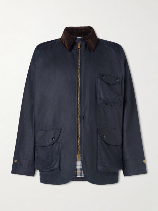 Padded Corduroy-Trimmed Waxed-Cotton Jacket Padded Corduroy-Trimmed Waxed-Cotton Jacket