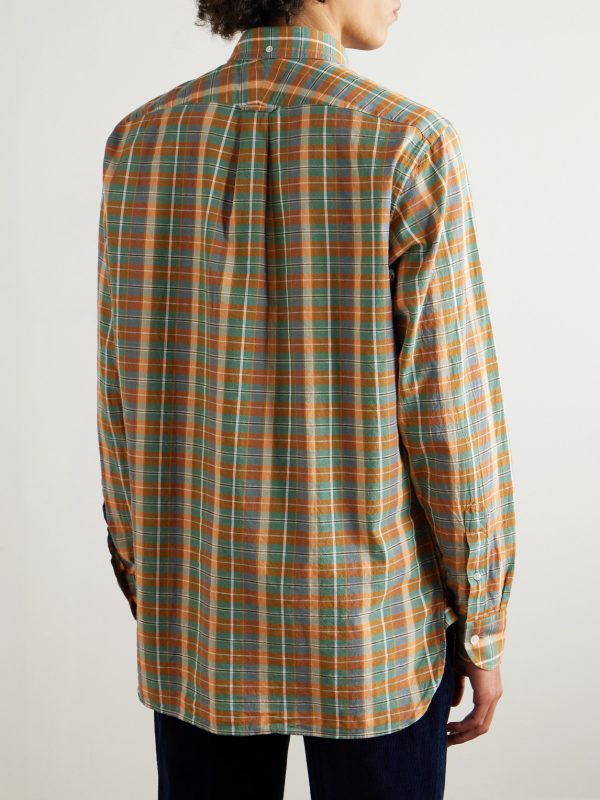 Button-Down Collar Checked Cotton-Madras Shirt - BK