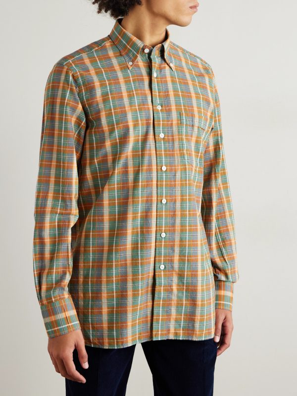 Button-Down Collar Checked Cotton-Madras Shirt - FR