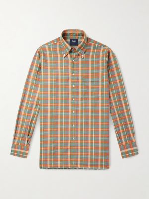 Button-Down Collar Checked Cotton-Madras Shirt