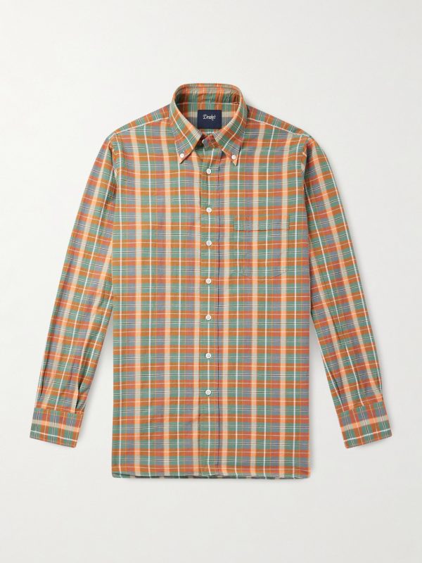 Button-Down Collar Checked Cotton-Madras Shirt