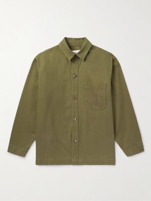 Logo-Embroidered Cotton and Linen-Blend Gabardine Overshirt
