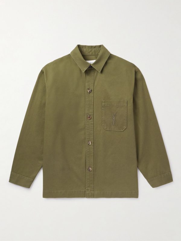 Logo-Embroidered Cotton and Linen-Blend Gabardine Overshirt