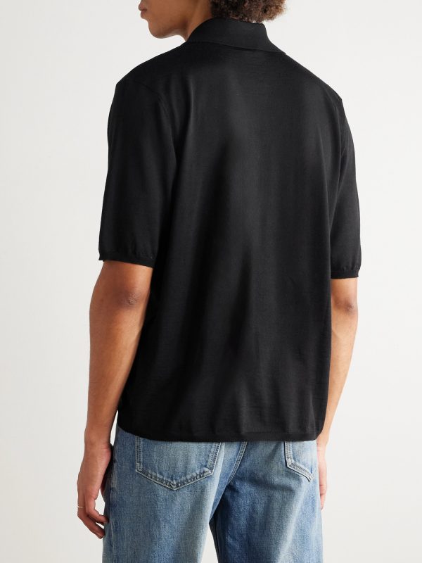 Cassandre Logo-Embroidered Wool Polo Shirt - BK Cassandre Logo-Embroidered Wool Polo Shirt - BK