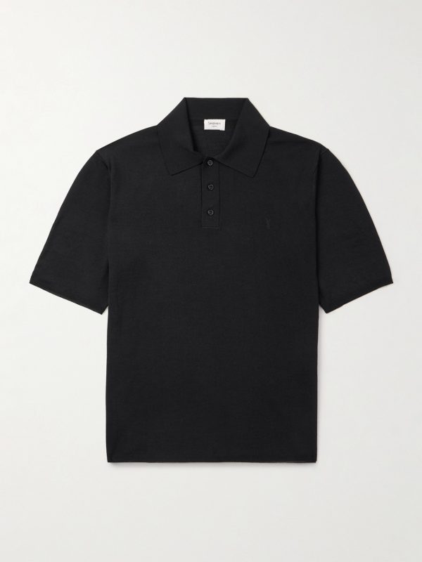 Cassandre Logo-Embroidered Wool Polo Shirt Cassandre Logo-Embroidered Wool Polo Shirt
