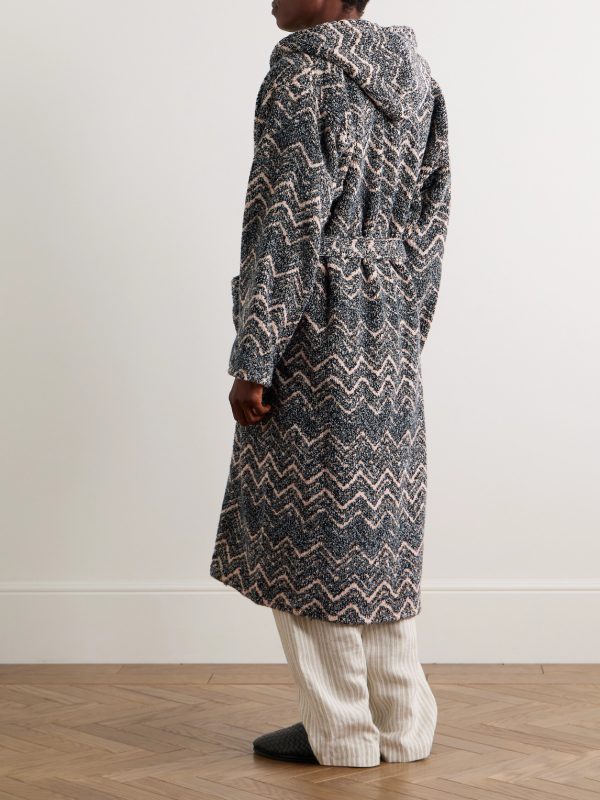 Striped Cotton-Terry Jacquard Hooded Robe - BK Striped Cotton-Terry Jacquard Hooded Robe - BK