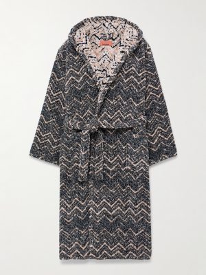 Striped Cotton-Terry Jacquard Hooded Robe