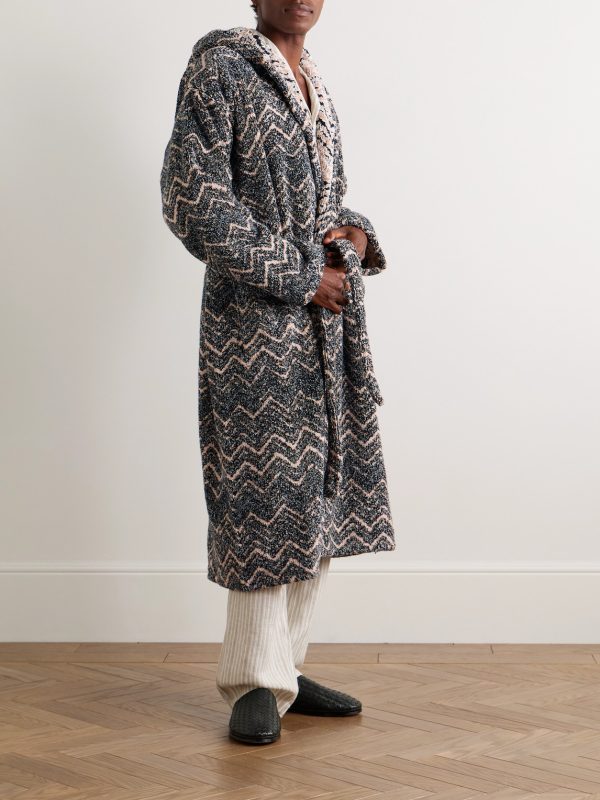 Striped Cotton-Terry Jacquard Hooded Robe - OU Striped Cotton-Terry Jacquard Hooded Robe - OU