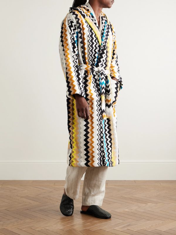 Curt Striped Cotton-Terry Jacquard Hooded Robe - OU Curt Striped Cotton-Terry Jacquard Hooded Robe - OU