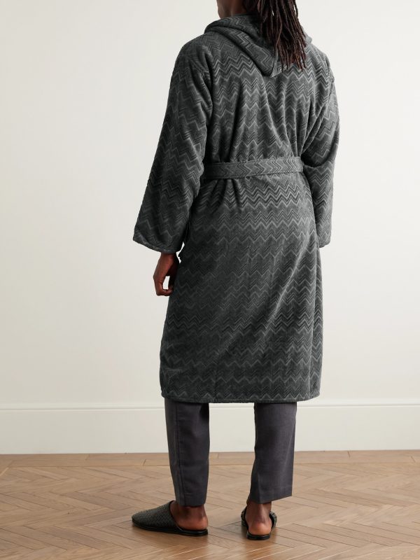 Chalk Striped Cotton-Terry Jacquard Hooded Robe - BK