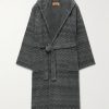 Chalk Striped Cotton-Terry Jacquard Hooded Robe