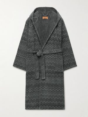 Chalk Striped Cotton-Terry Jacquard Hooded Robe Chalk Striped Cotton-Terry Jacquard Hooded Robe