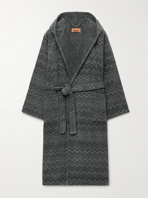 Chalk Striped Cotton-Terry Jacquard Hooded Robe