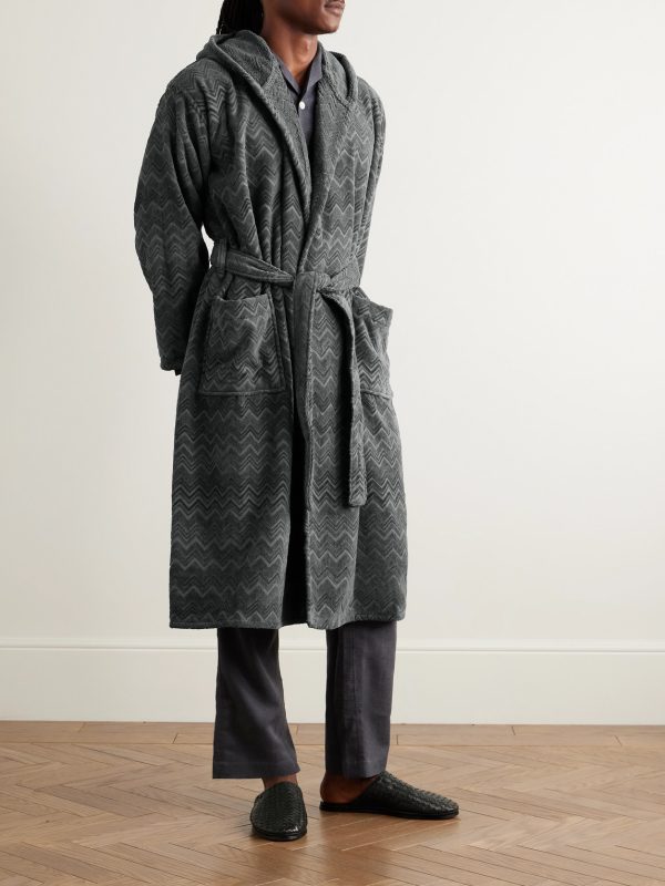 Chalk Striped Cotton-Terry Jacquard Hooded Robe - OU