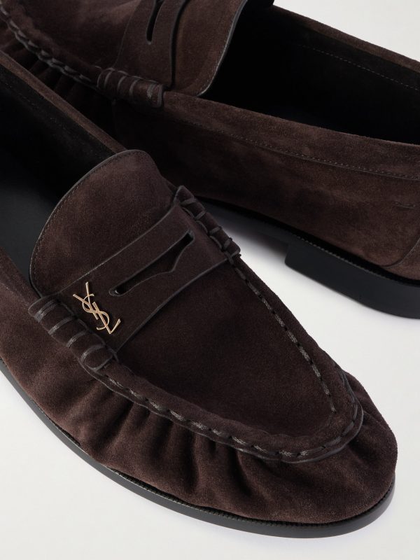 Le Loafer Monogram Logo-Appliquéd Suede Penny Loafers - CU Le Loafer Monogram Logo-Appliquéd Suede Penny Loafers - CU