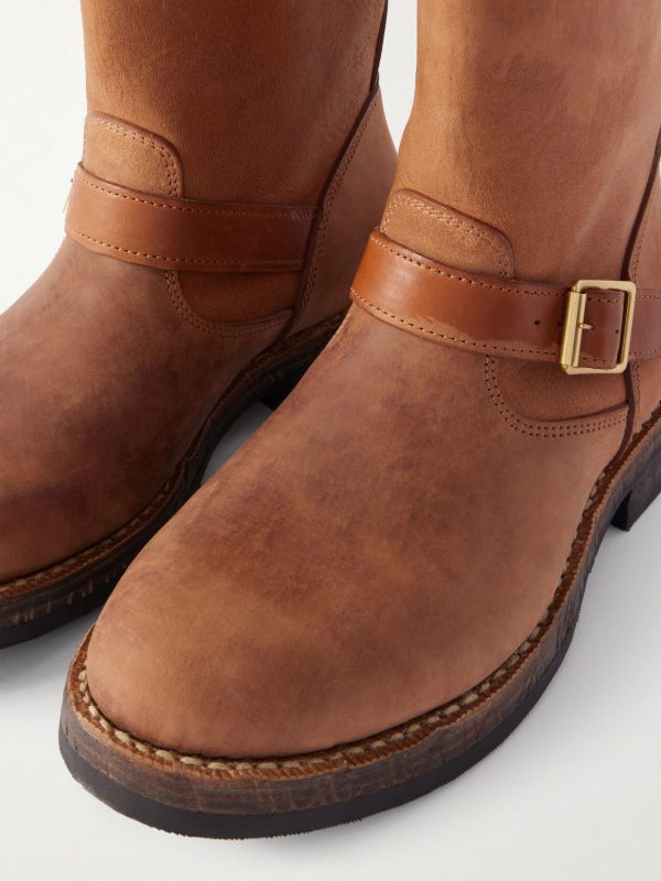 T.W.O. Folk Distressed Buckled Textured-Leather Boots - CU T.W.O. Folk Distressed Buckled Textured-Leather Boots - CU