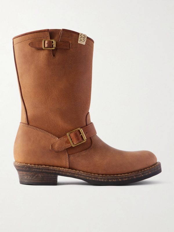 T.W.O. Folk Distressed Buckled Textured-Leather Boots T.W.O. Folk Distressed Buckled Textured-Leather Boots