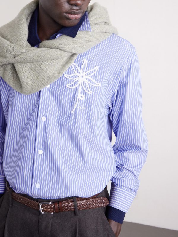 Quinsy Appliquéd Pinstriped Supima Cotton Shirt - CU Quinsy Appliquéd Pinstriped Supima Cotton Shirt - CU