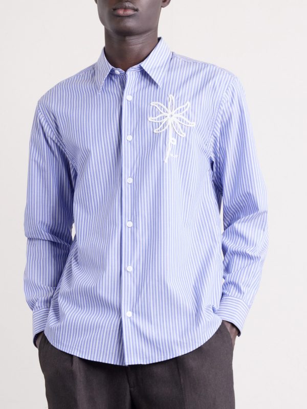 Quinsy Appliquéd Pinstriped Supima Cotton Shirt - FR Quinsy Appliquéd Pinstriped Supima Cotton Shirt - FR