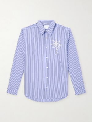Quinsy Appliquéd Pinstriped Supima Cotton Shirt Quinsy Appliquéd Pinstriped Supima Cotton Shirt