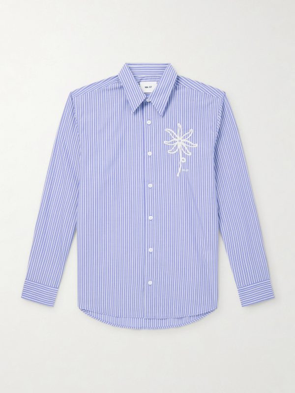 Quinsy Appliquéd Pinstriped Supima Cotton Shirt Quinsy Appliquéd Pinstriped Supima Cotton Shirt
