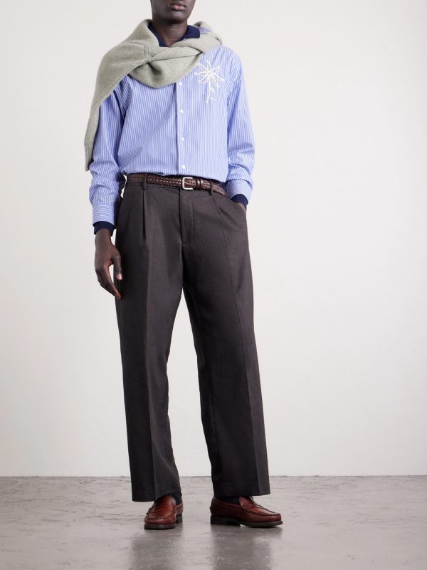 Quinsy Appliquéd Pinstriped Supima Cotton Shirt - OU Quinsy Appliquéd Pinstriped Supima Cotton Shirt - OU