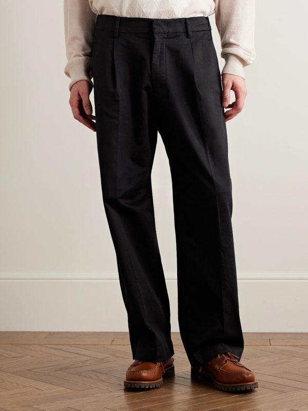 Kay 1420 Wide-Leg Pleated Organic Cotton-Blend Twill Trousers - FR Kay 1420 Wide-Leg Pleated Organic Cotton-Blend Twill Trousers - FR