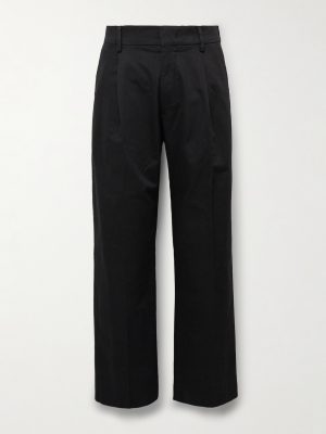Kay 1420 Wide-Leg Pleated Organic Cotton-Blend Twill Trousers