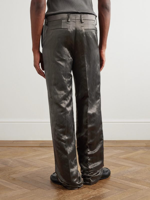 Wide-Leg Wool-Blend Sateen Trousers - BK Wide-Leg Wool-Blend Sateen Trousers - BK