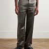 Wide-Leg Wool-Blend Sateen Trousers - FR Wide-Leg Wool-Blend Sateen Trousers - FR