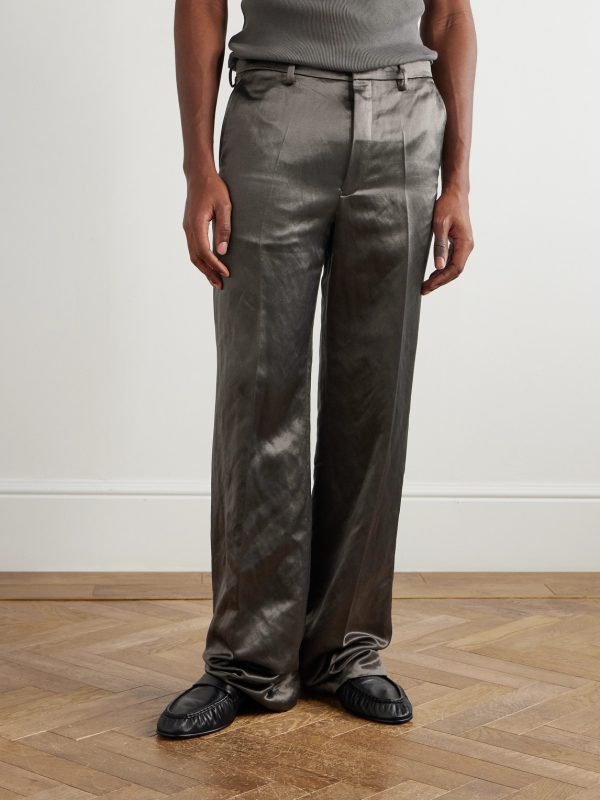 Wide-Leg Wool-Blend Sateen Trousers - FR Wide-Leg Wool-Blend Sateen Trousers - FR