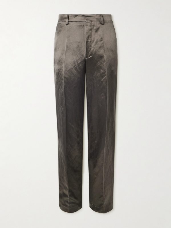 Wide-Leg Wool-Blend Sateen Trousers Wide-Leg Wool-Blend Sateen Trousers