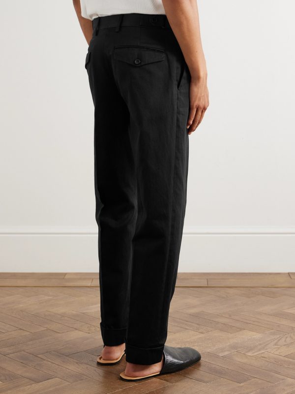 Tapered Cotton-Satin Trousers - BK Tapered Cotton-Satin Trousers - BK