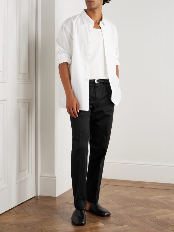 Tapered Cotton-Satin Trousers - OU Tapered Cotton-Satin Trousers - OU