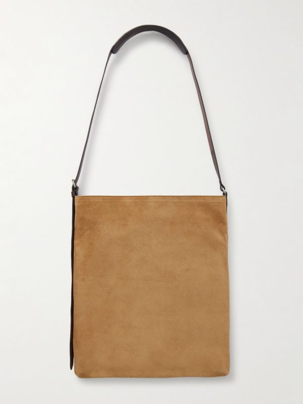 Leather-Trimmed Suede Messenger Bag - BK Leather-Trimmed Suede Messenger Bag - BK