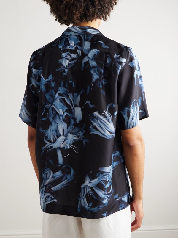 Camp-Collar Printed Silk-Habotai Shirt - BK Camp-Collar Printed Silk-Habotai Shirt - BK