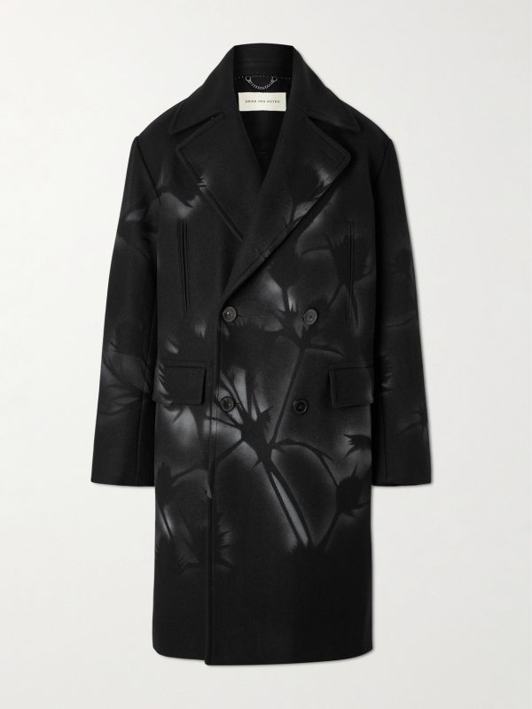 Double-Breasted Printed Wool-Blend Coat Double-Breasted Printed Wool-Blend Coat