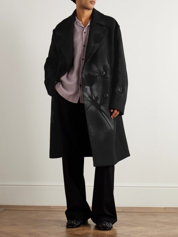 Double-Breasted Printed Wool-Blend Coat - OU Double-Breasted Printed Wool-Blend Coat - OU